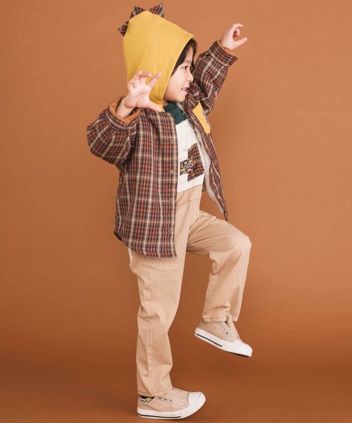 SLAP SLIP（スラップスリップ）の「【リバーシブル】ツンツン恐竜トサカフード付きチェックボアジャケット(80~130cm)（ブルゾン・キッズ・グリーン系その他/ベージュ系その他・110cm/130cm/90cm/80ｃｍ/100cm/120cm）」の4枚目の写真