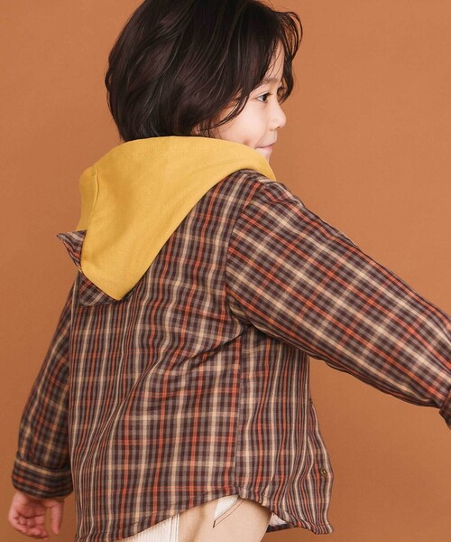 SLAP SLIP（スラップスリップ）の「【リバーシブル】ツンツン恐竜トサカフード付きチェックボアジャケット(80~130cm)（ブルゾン・キッズ・グリーン系その他/ベージュ系その他・110cm/130cm/90cm/80ｃｍ/100cm/120cm）」の3枚目の写真