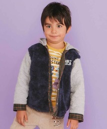 SLAP SLIP | 【リバーシブル】ツンツン恐竜トサカフード付きチェックボアジャケット(80~130cm)(ブルゾン)