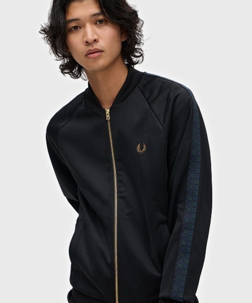 FRED PERRY/フレッドペリータータンチェック Track Jacket黒 Black Watch Tartan Taped Track Jacket／ブラックウォッチタータン