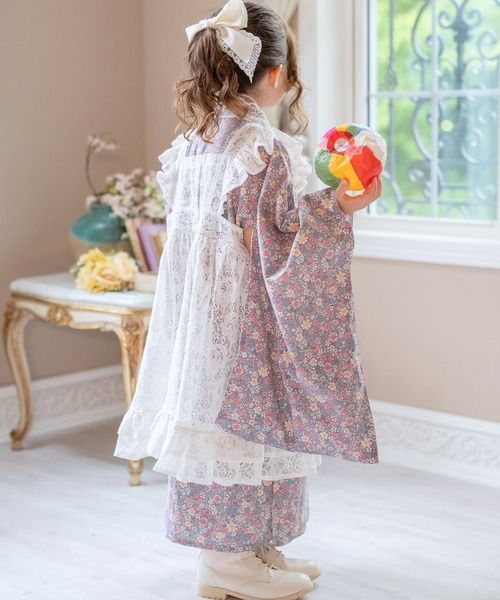 【新品】キャサリンコテージ エプロン 着物 ワンピース ダリアベージュ 150 ダリアベージュ】エプロン着物ワンピース 和装 3才 7才 女の子 七五三