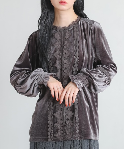 somari imagination（ソマリ イマジネーション）の「『レースベロアブラウス』（シャツ/ブラウス・レディース・チャコール/ブルー・2/1）」の2枚目の写真