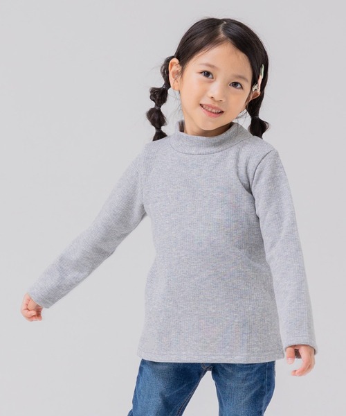 chil2(チルツー)の「裏シャギー 裏起毛 テレコ ハイネックTシャツ(Tシャツ/カットソー・キッズ・グレー/クリーム/ブラック/ブラウン・80cm/90cm/100cm/110cm/120cm/130cm/140cm/150cm)」の3枚目の写真