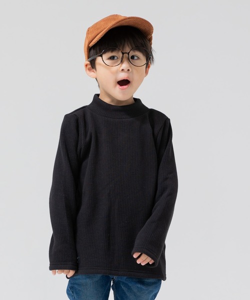 chil2(チルツー)の「裏シャギー 裏起毛 テレコ ハイネックTシャツ(Tシャツ/カットソー・キッズ・グレー/クリーム/ブラック/ブラウン・80cm/90cm/100cm/110cm/120cm/130cm/140cm/150cm)」の2枚目の写真