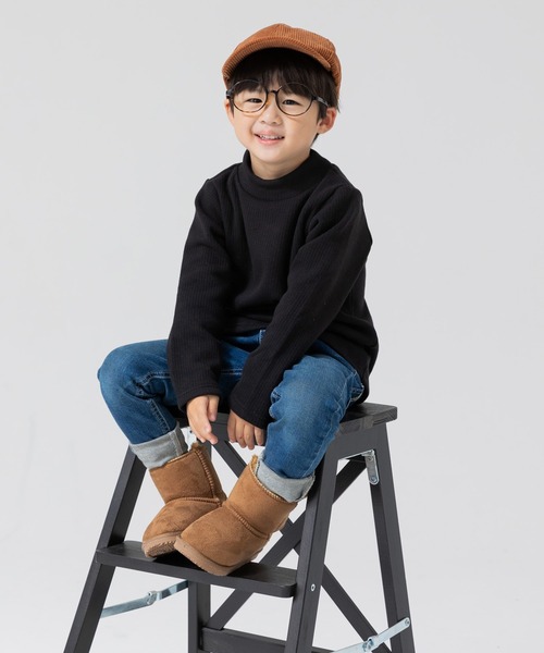 chil2(チルツー)の「裏シャギー 裏起毛 テレコ ハイネックTシャツ(Tシャツ/カットソー・キッズ・グレー/クリーム/ブラック/ブラウン・80cm/90cm/100cm/110cm/120cm/130cm/140cm/150cm)」の16枚目の写真