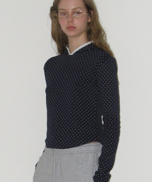 LACE HOODIE SLIM LONG SLEEVE NAVY DOT