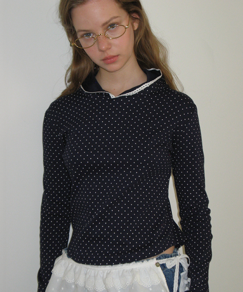 RONRON(ロンロン)の「LACE HOODIE SLIM LONG SLEEVE NAVY DOT(パーカー・レディース・その他・FREE)」の4枚目の写真