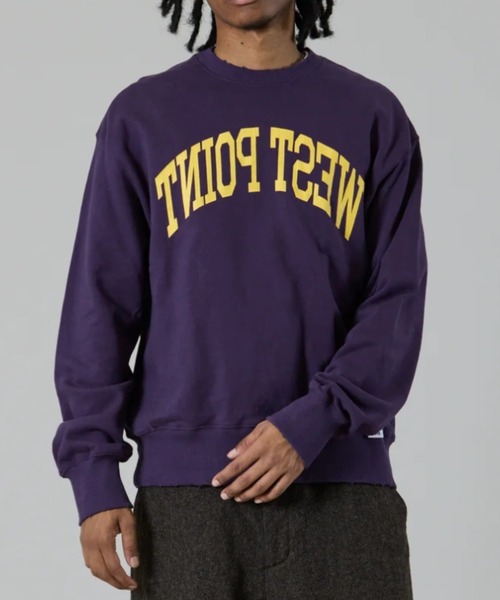 UNFRM OUTDOOR STANDARD(ユニフォームアウトドアスタンダード)の「【UNFRM OUTDOOR STANDARD:ユニフォームアウトドアスタンダード】HEAVY WEIGHT BOX CUT DAMAGE CREWNECK/ヘビーウェイトクルーネックスウェットトレーナー(スウェット・メンズ・パープル・MEDIUM/SMALL)」の1枚目の写真
