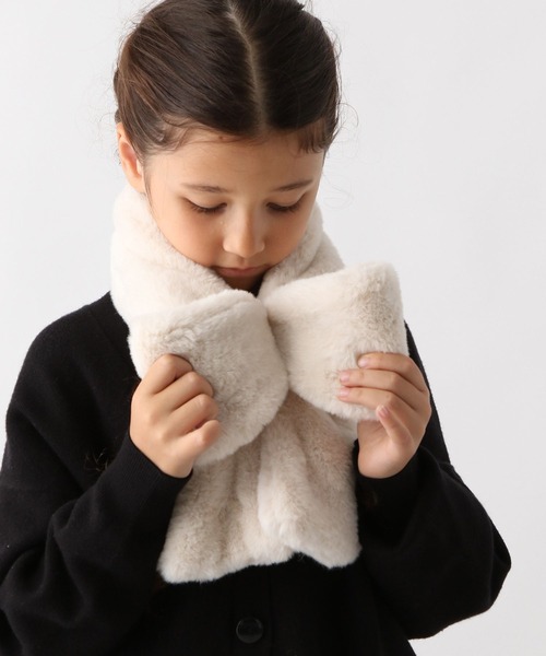 GLOBAL WORK（グローバルワーク）の「洗えるリボンティペット/603719（ネックウォーマー/スヌード・キッズ・オフホワイト/モカ・FREE）」の2枚目の写真