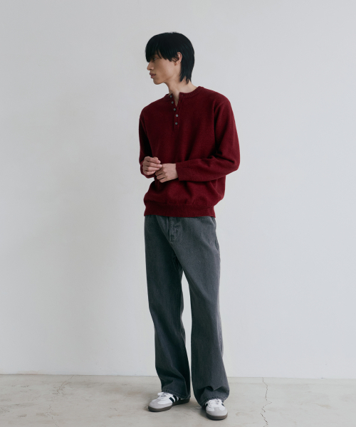 NODU（ノードユー）の「デイリープレインヘンリーネックニット[バーガンディ]（ニット/セーター・メンズ・その他・MEDIUM/LARGE）」の4枚目の写真