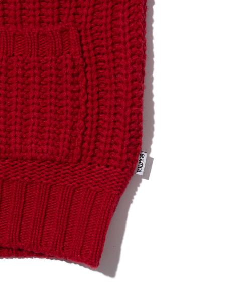 ROPE HOOD ZIP-UP KNIT RED（パーカー）｜YOUHEE（ユヒ）の