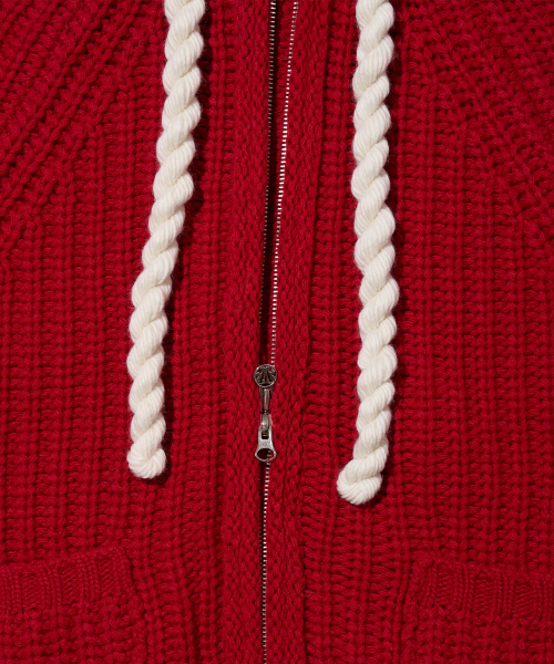 ROPE HOOD ZIP-UP KNIT RED（パーカー）｜YOUHEE（ユヒ）の