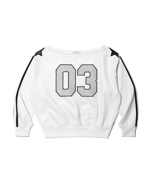 YOUHEE(ユヒ)の「OFFSHOULDER JERSEY SWEATSHIRTS WHITE(Tシャツ/カットソー・レディース・その他・FREE)」の2枚目の写真