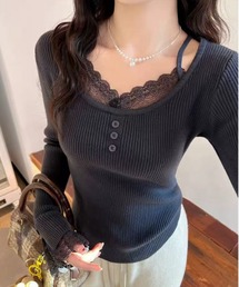 STAY MOTION | 【WEB限定】袖口レースニットトップス［韓国ファッション フェミンン］≪AW新作≫(ニット/セーター)