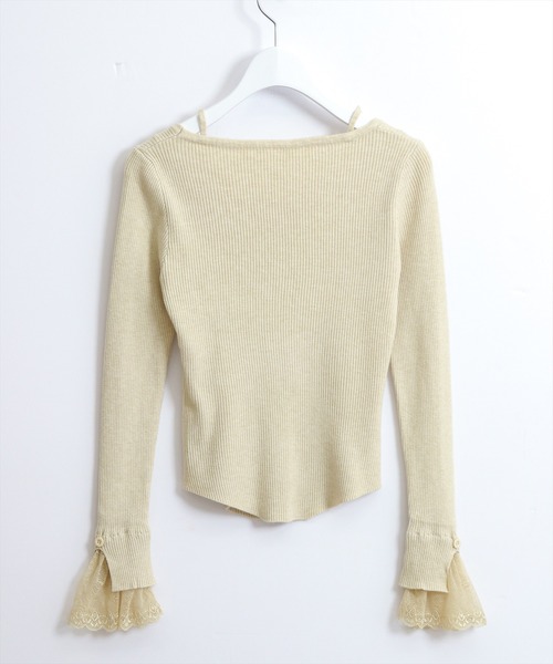 STAY MOTION（ステイモーション）の「【WEB限定】袖口レースニットトップス［韓国ファッション フェミンン］≪AW新作≫（ニット/セーター・レディース・ベージュ/アイボリー/チャコールグレー・F）」の6枚目の写真