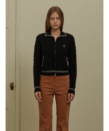 PLACE STUDIO（プレイススタジオ）の「Cable 2-way color matching collar knit zip-up cardigan jacket (black)（カーディガン/ボレロ）」