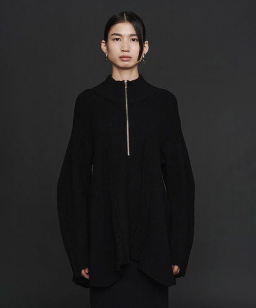 UN3D./アンスリード】PIN TUCK HALF ZIP TOP/ピンタックハーフジップ