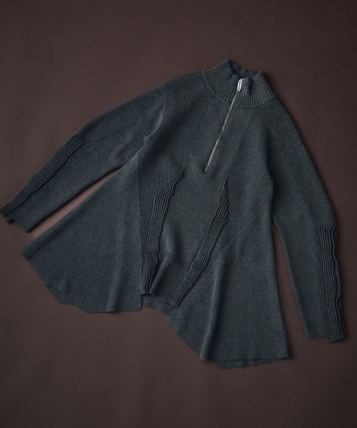 UN3D./アンスリード】PIN TUCK HALF ZIP TOP/ピンタックハーフジップ