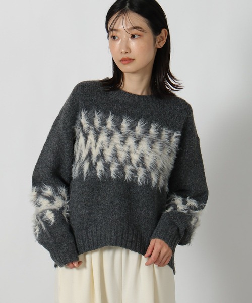 LAKOLE(ラコレ)の「ノルディック風柄ニットプルオーバー / 611793(ニット/セーター・レディース・アイボリー/ブラウン/チャコール・FREE)」の1枚目の写真