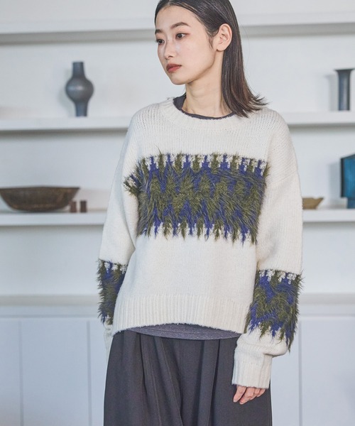 LAKOLE(ラコレ)の「ノルディック風柄ニットプルオーバー / 611793(ニット/セーター・レディース・アイボリー/ブラウン/チャコール・FREE)」の2枚目の写真