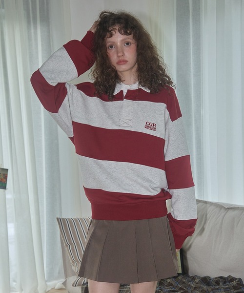 codegraphy（コードグラフィー）の「Small Square Logo Stripe Rugby Man-to-Man CBEWUTL030（Tシャツ/カットソー・メンズ・バーガンディー/ブルー/オリーブ・SMALL/MEDIUM/LARGE）」の3枚目の写真