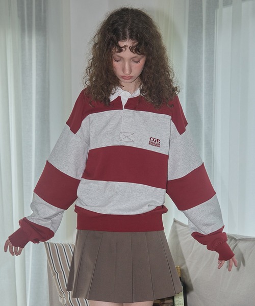 codegraphy（コードグラフィー）の「Small Square Logo Stripe Rugby Man-to-Man CBEWUTL030（Tシャツ/カットソー・メンズ・バーガンディー/ブルー/オリーブ・SMALL/MEDIUM/LARGE）」の4枚目の写真