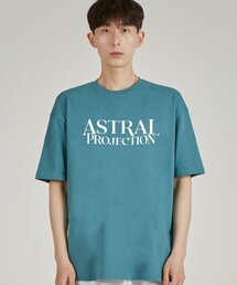 ベーシックレタリングロゴラウンドネック15番手綿半袖Tシャツ_ブルーグリーン