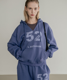 (W) ラスティコットンスウェットフードTシャツブルー