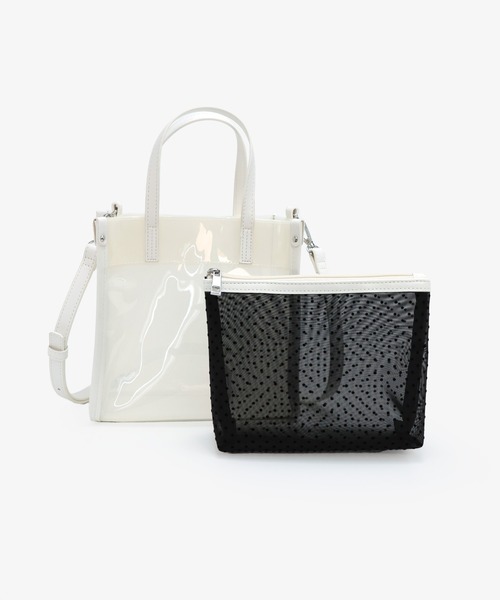 T・S・L（ティーエスエル）の「メッシュポーチ付き2wayクリアトートバッグ（トートバッグ・レディース・ブラック/ホワイト/ブラウン・FREE）」の2枚目の写真