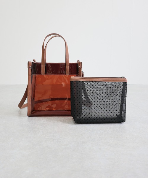 T・S・L（ティーエスエル）の「メッシュポーチ付き2wayクリアトートバッグ（トートバッグ・レディース・ブラック/ホワイト/ブラウン・FREE）」の4枚目の写真