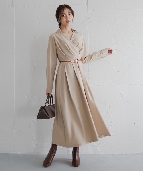 Andemiu（アンデミュウ）の「カシュクールワンピース630149（ワンピース・レディース・ブルーグレー/ベージュ/ネイビー・FREE）」の3枚目の写真