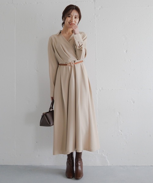 Andemiu（アンデミュウ）の「カシュクールワンピース630149（ワンピース・レディース・ブルーグレー/ベージュ/ネイビー・FREE）」の4枚目の写真