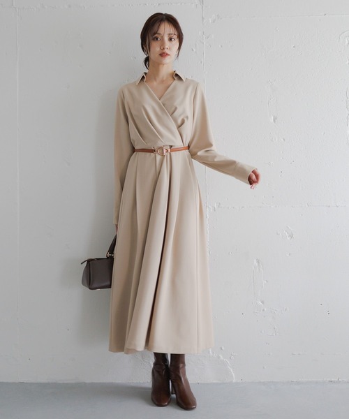 Andemiu（アンデミュウ）の「カシュクールワンピース630149（ワンピース・レディース・ブルーグレー/ベージュ/ネイビー・FREE）」の5枚目の写真