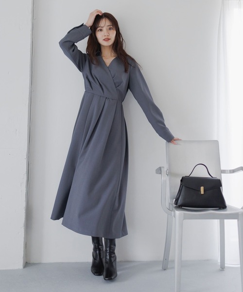 Andemiu（アンデミュウ）の「カシュクールワンピース630149（ワンピース・レディース・ブルーグレー/ベージュ/ネイビー・FREE）」の8枚目の写真