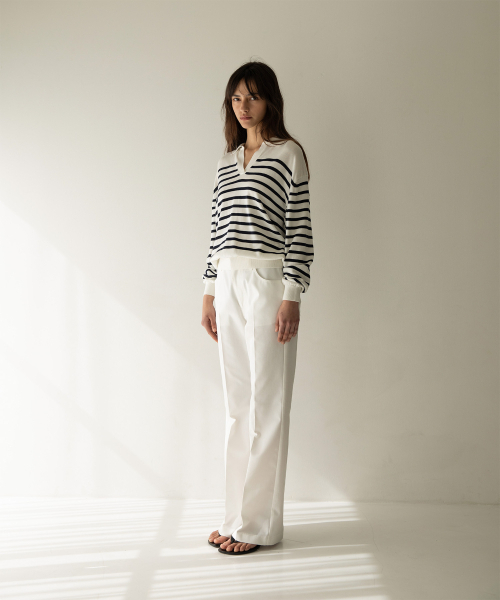 ANOTHER OFFICE WOMEN（アナザー オフィス ウーマン）の「w. Sailor Silk Open-collar Knit (White-Navy)（ニット/セーター・レディース・その他・0）」の3枚目の写真