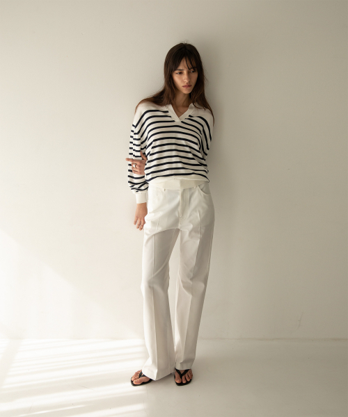 ANOTHER OFFICE WOMEN（アナザー オフィス ウーマン）の「w. Sailor Silk Open-collar Knit (White-Navy)（ニット/セーター・レディース・その他・0）」の4枚目の写真