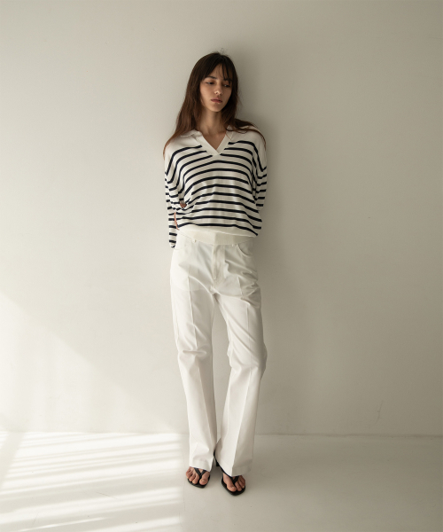 ANOTHER OFFICE WOMEN（アナザー オフィス ウーマン）の「w. Sailor Silk Open-collar Knit (White-Navy)（ニット/セーター・レディース・その他・0）」の5枚目の写真