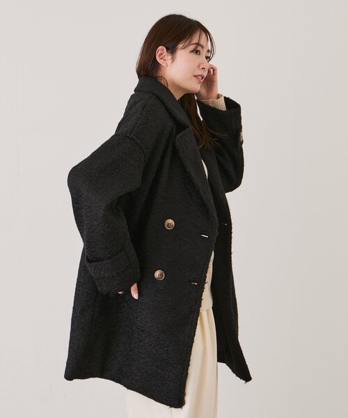 Jayro(ジャイロ)の「テーラー衿ショートPコート(ピーコート・レディース・ブラック/ホワイト系その他/キャメル・M)」の6枚目の写真
