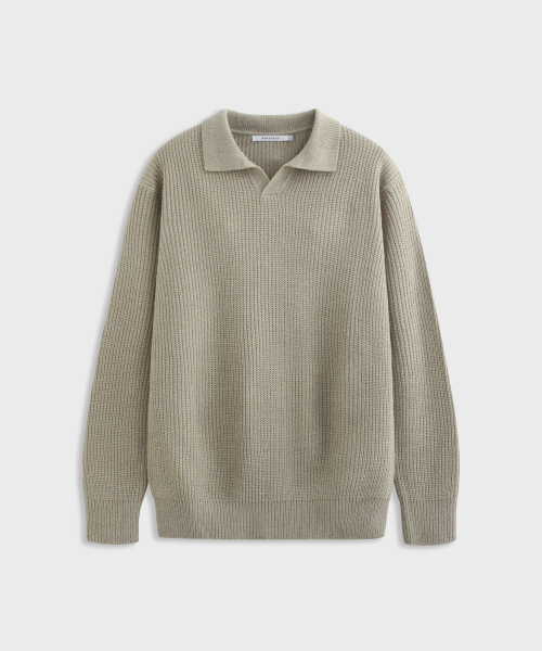 ASHOUR(アッシュアワー)の「Open Collar Mixed Knit Beige(ニット/セーター・メンズ・その他・MEDIUM/LARGE)」の1枚目の写真