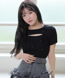 予約商品】ニット/セーター（ブラック/黒色系・半袖）ファッション通販