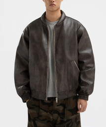 UNDEROFF（アンダーオフ）の「ヴィンテージレザーパディッドブルゾンブラウン（ライダースジャケット）」