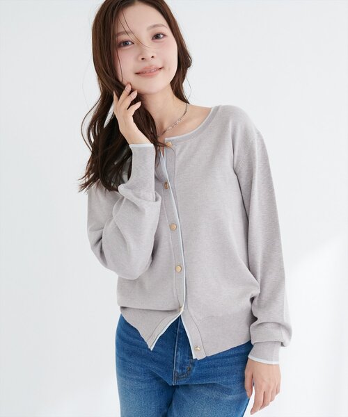 natural couture(ナチュラルクチュール)の「配色金ボタンニットカーディガン(カーディガン/ボレロ・レディース・オフホワイト/チャコールグレー/ベージュ/ネイビー/ライトグレー・FREE)」の18枚目の写真