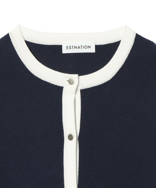 ESTNATION(エストネーション)の「ESTNATION / バイカラーニット《EXCLUSIVE》(カーディガン/ボレロ・レディース・ダークネイビー/ライトホワイト・FREE)」の3枚目の写真