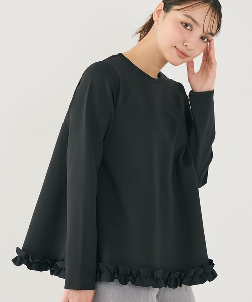 coca(coca)(コカ)の「スムース裾フリルAライントップス(Tシャツ/カットソー・レディース・アイボリー/ブラック・M/L/S)」の2枚目の写真