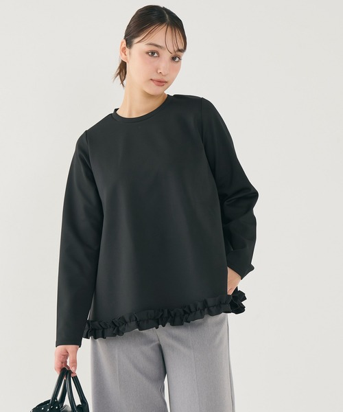coca(coca)(コカ)の「スムース裾フリルAライントップス(Tシャツ/カットソー・レディース・アイボリー/ブラック・M/L/S)」の4枚目の写真