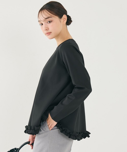 coca(coca)(コカ)の「スムース裾フリルAライントップス(Tシャツ/カットソー・レディース・アイボリー/ブラック・M/L/S)」の6枚目の写真