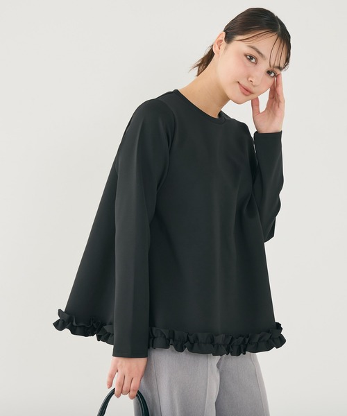 coca(coca)(コカ)の「スムース裾フリルAライントップス(Tシャツ/カットソー・レディース・アイボリー/ブラック・M/L/S)」の9枚目の写真