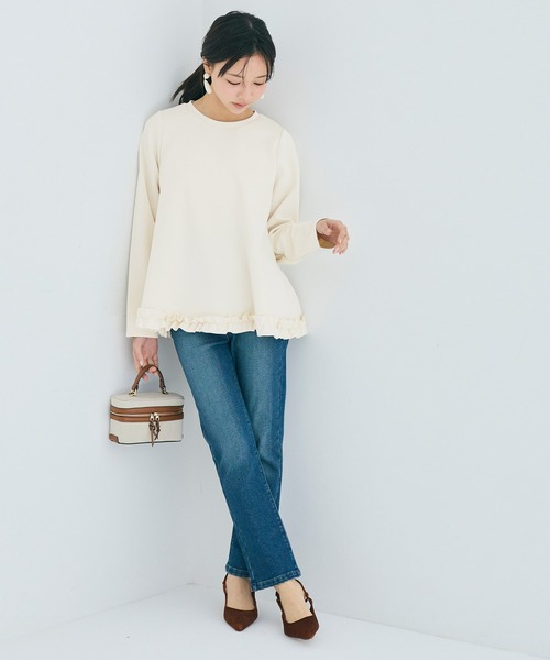 coca(coca)(コカ)の「スムース裾フリルAライントップス(Tシャツ/カットソー・レディース・アイボリー/ブラック・M/L/S)」の10枚目の写真