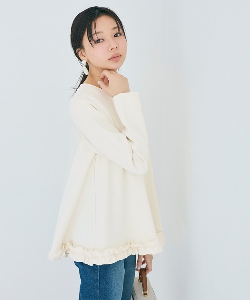coca(coca)(コカ)の「スムース裾フリルAライントップス(Tシャツ/カットソー・レディース・アイボリー/ブラック・M/L/S)」の11枚目の写真