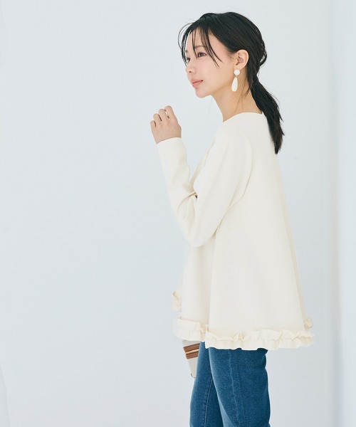 coca(coca)(コカ)の「スムース裾フリルAライントップス(Tシャツ/カットソー・レディース・アイボリー/ブラック・M/L/S)」の15枚目の写真